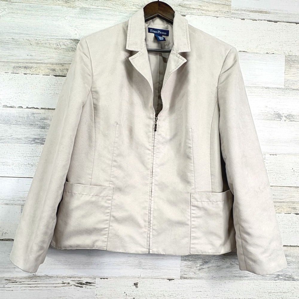 Evan Picone Light Tan Micro Suede Full Zip Blazer Jacket Zip Sleeve Size‎ 16